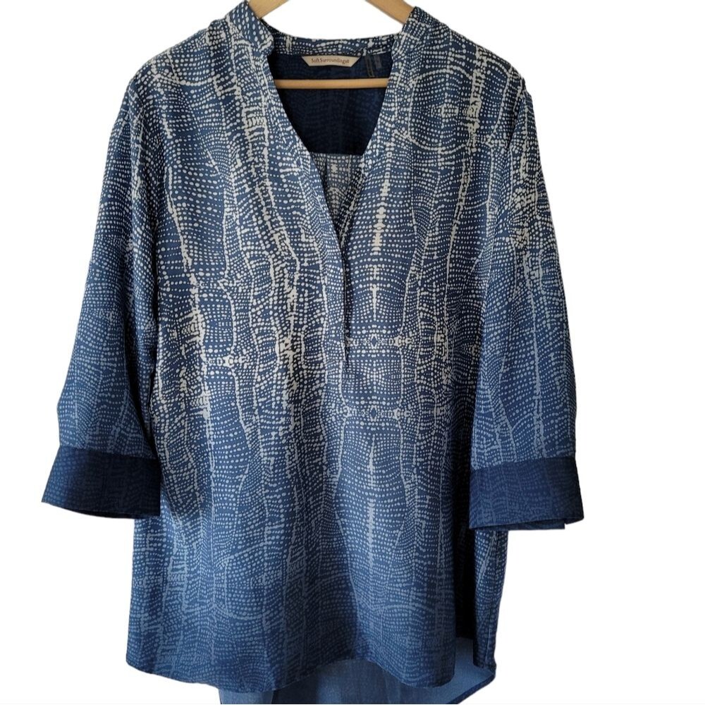 Soft Surroundings Brigitte Blue Tunic Top-Sz L